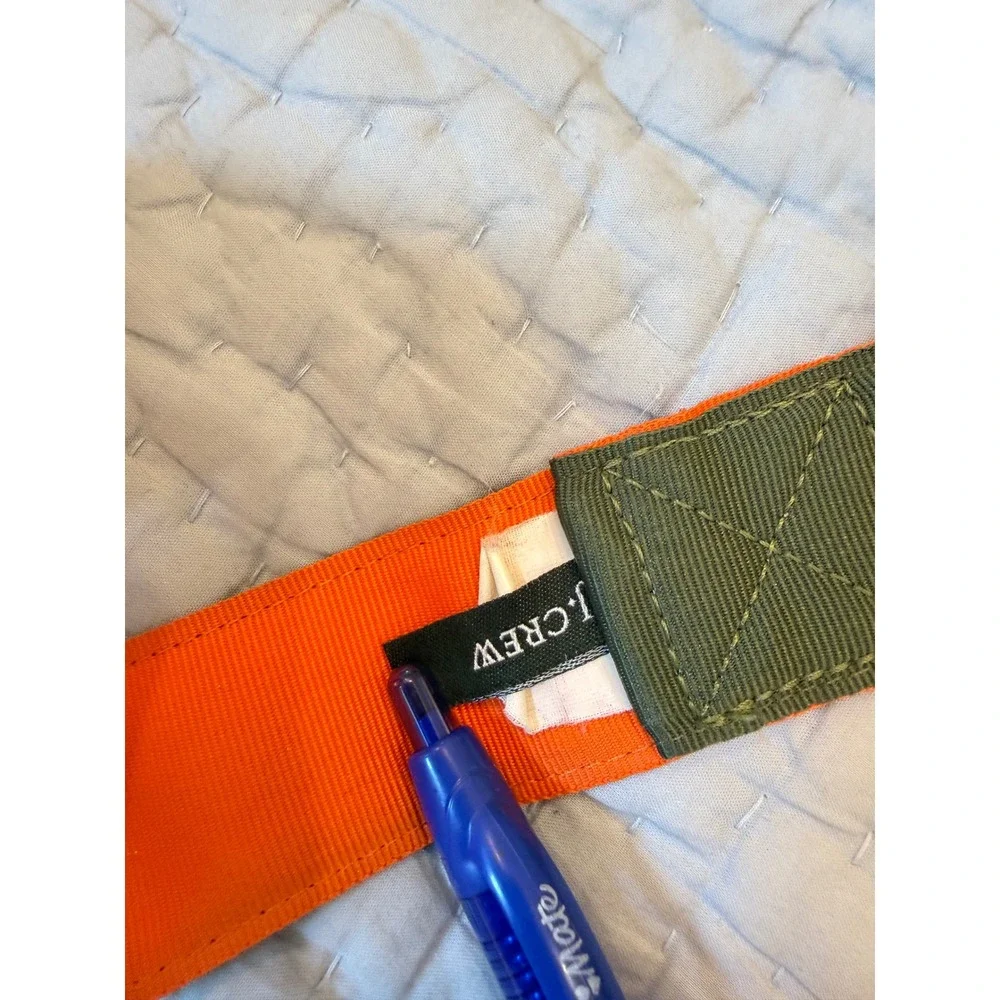 J.Crew Mens Webbed D-Ring Belt Olive Green Orange Grosgrain Canvas 46 Inch